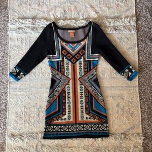 Southwest Patterned Black, Blue, and Orange Dress